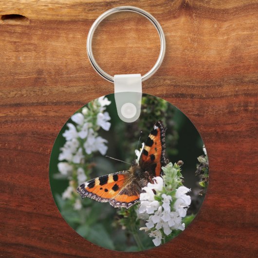 Porte-clés Papillon orange et fleurs blanches (Verso)