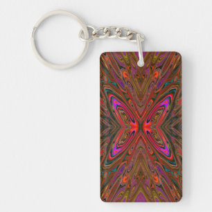 Porte-clés Papillon orange et magenta abstrait et tripant