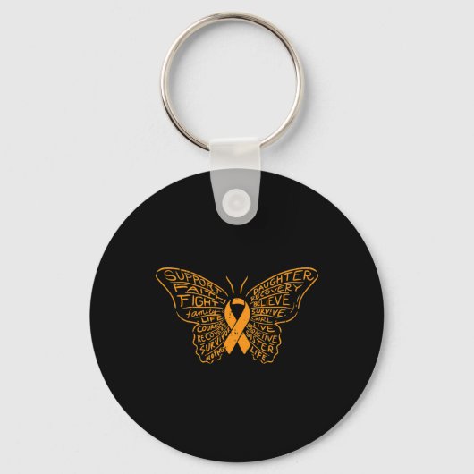 Porte-clés Papillon Orange Ruban Cancer Leucémie Sensibilisat (Recto)