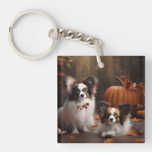 Porte-clés Papillon Puppy Automne Citrouille de plaisir (Devant)