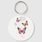 Porte-clés Papillon Rose Botanique Aquarelle (Verso)