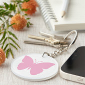 Porte-clés Papillon Rose Rond Simple Face (Devant Droit)