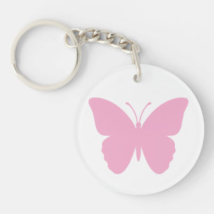 Porte-clés Papillon Rose Rond Simple Face