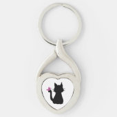 Porte-clés Papillon rose Silhouette de chat noir (Devant)