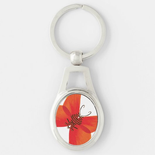 Porte-clés Papillon rouge orange avec votre nom (Devant)