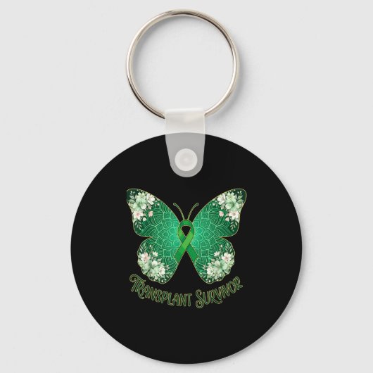Porte-clés Papillon ruban vert mandala survivant de transplan (Recto)