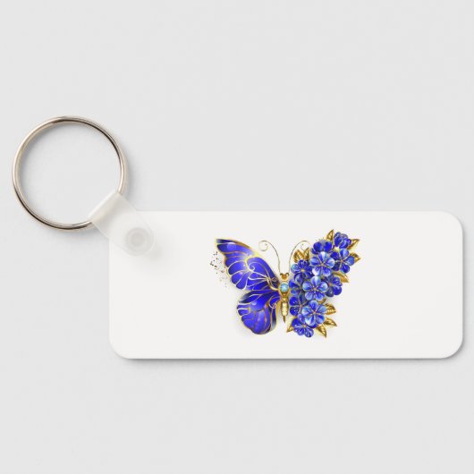 Porte-clés Papillon saphir à fleurs (Verso)