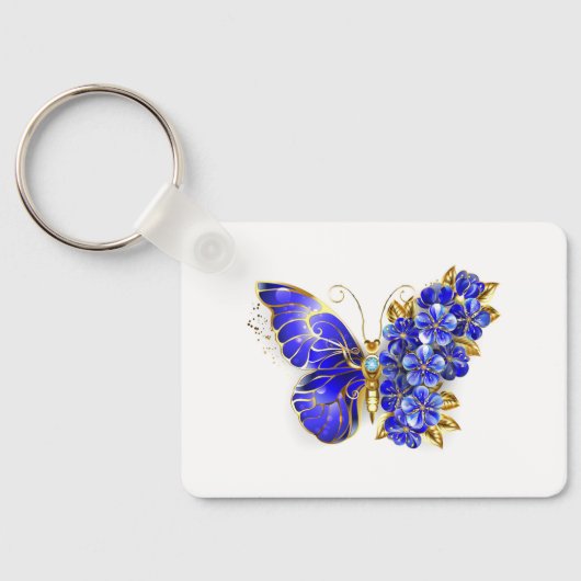 Porte-clés Papillon saphir à fleurs (Verso)