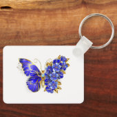 Porte-clés Papillon saphir à fleurs (Recto)