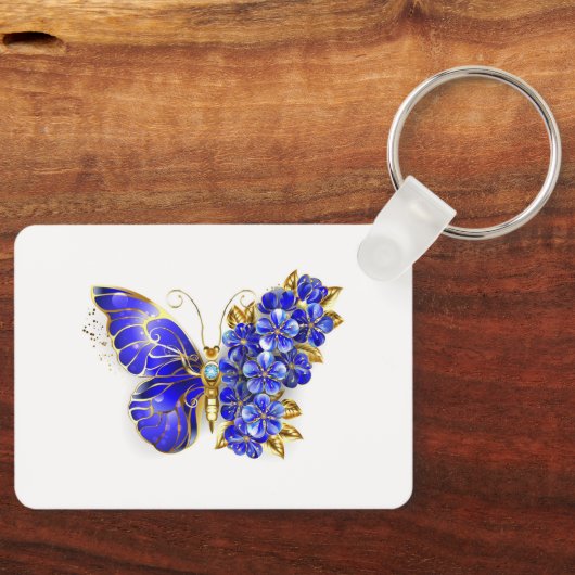Porte-clés Papillon saphir à fleurs (Recto)