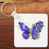 Porte-clés Papillon saphir à fleurs (Recto)