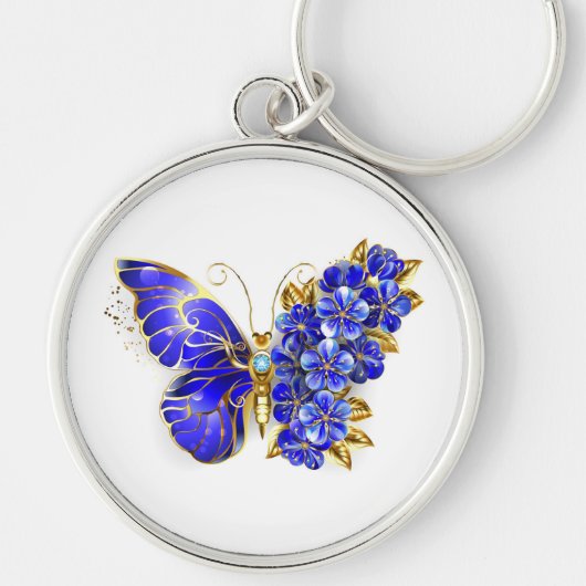 Porte-clés Papillon saphir à fleurs (Devant)