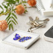 Porte-clés Papillon saphir à fleurs (Côté)