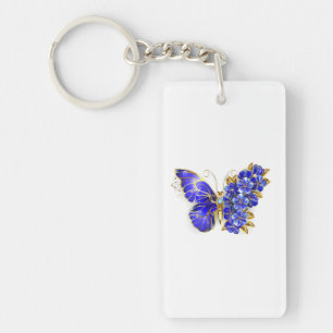 Porte-clés Papillon saphir à fleurs