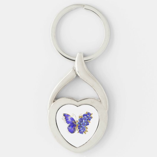 Porte-clés Papillon Saphir Fleur (Devant)