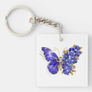 Porte-clés Papillon Saphir Fleur