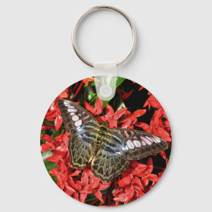 Porte-clés Papillon sur les fleurs rouges