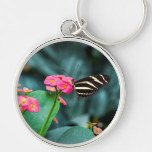 Porte-clés Papillon sur photographie de fleur rose