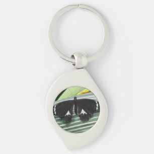 Porte-clés Papillon tropical noir et blanc Métal