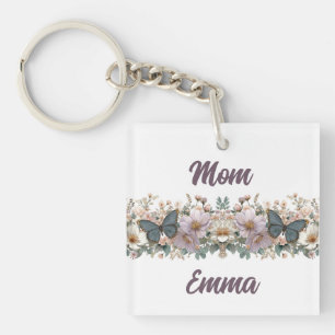 Porte-clés Papillon vert et floral vintage pour maman