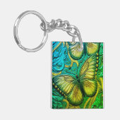 Porte-clés papillon vert et turquoise 3D (Devant gauche)