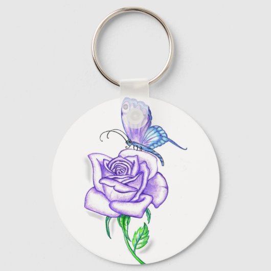 Porte-clés Papillon violet avec Rose (Recto)