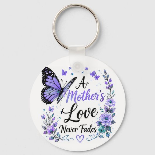 Porte-clés Papillon Violet "L'amour d'une mère ne faiblit jam (Recto)
