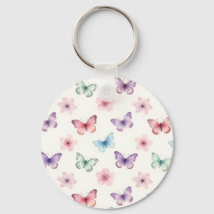 Porte-clés Papillons à l'aquarelle motif fleurs de cerisier
