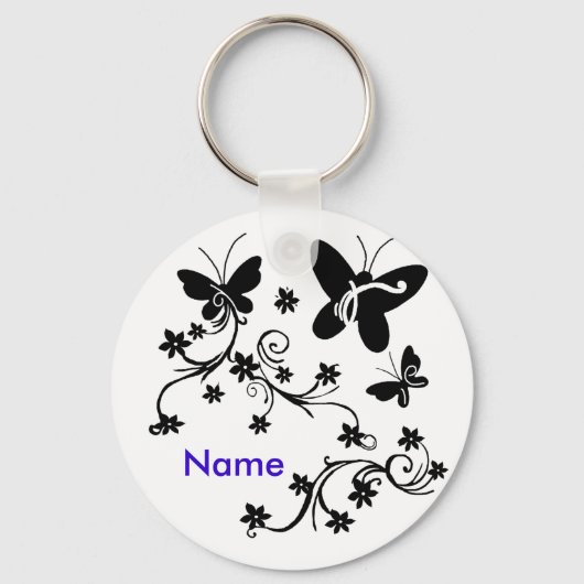 Porte-clés Papillons avec fleurs noir n blanc porte - clé (Recto)