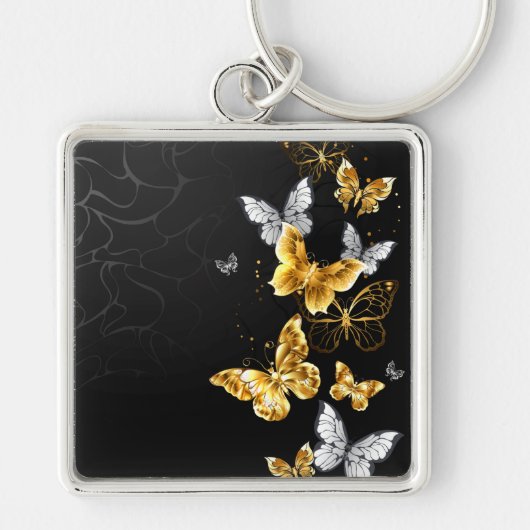 Porte-clés Papillons blancs et dorés (Devant)