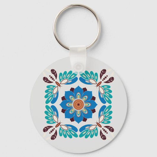 Porte-clés papillons bleus vintage et rosette (Recto)