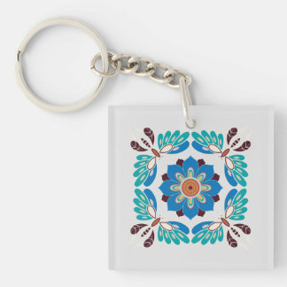 Porte-clés papillons bleus vintage et rosette