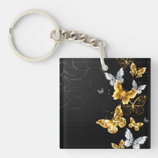 Porte-clés Papillons dorés et blancs (Devant)