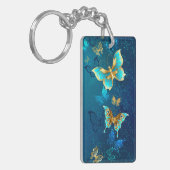 Porte-clés Papillons dorés sur fond bleu (Devant gauche)
