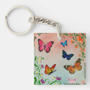 Porte-clés Papillons et fleurs
