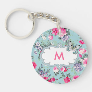 Porte-clés Papillons et Roses Personnalisé Monogrammes Porte