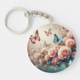 Porte-clés Papillons et roses rêvés