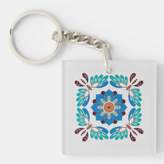 Porte-clés Papillons et rosette bleus vintages (Devant)