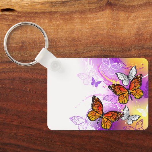 Porte-clés Papillons Monarque sur Arrière - plan pourpre (Verso)
