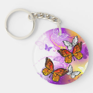 Porte-clés Papillons monarques sur fond violet
