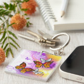 Porte-clés Papillons monarques sur fond violet (Devant Droit)