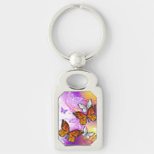 Porte-clés Papillons monarques sur fond violet