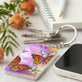 Porte-clés Papillons monarques sur fond violet (Devant droit)