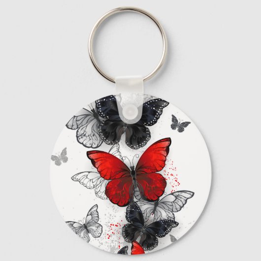 Porte-clés Papillons noirs et rouges volants (Recto)