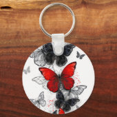 Porte-clés Papillons noirs et rouges volants (Recto)
