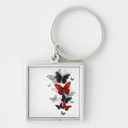 Porte-clés Papillons noirs et rouges volants (Devant)