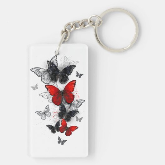 Porte-clés Papillons noirs et rouges volants (Dos)
