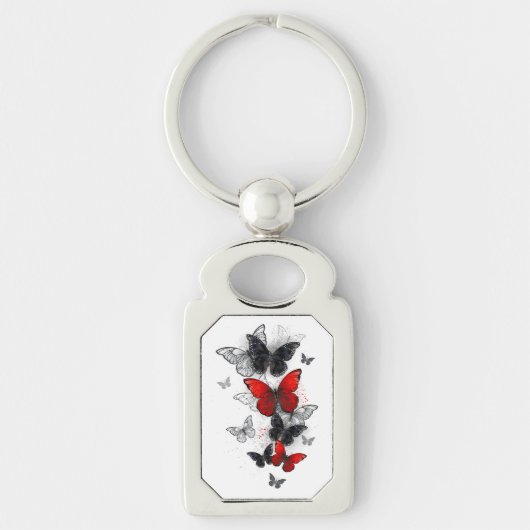 Porte-clés Papillons noirs et rouges volants (Devant)