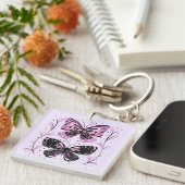 Porte-clés Papillons noirs, roses et violets (Devant Droit)