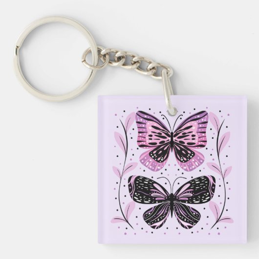Porte-clés Papillons noirs, roses et violets (Devant)